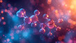 Abstract blue pink red connected glass bubbles molecule background. Abstraction, creativity concept. 3D Rendering 