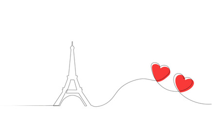 The Eiffel Tower in Paris. One continuous line. Hand drawing. French landmarks and city architecture in a simple linear style. You can edit the strokes.