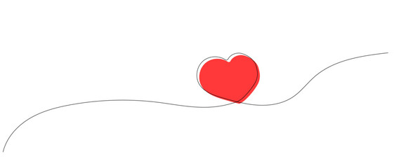 Heart in line art style, One continuous drawing Thin flourish border and romantic symbol of love in simple linear style.Valentine's Day. Can be used for background, postcard, decor, print, invitation