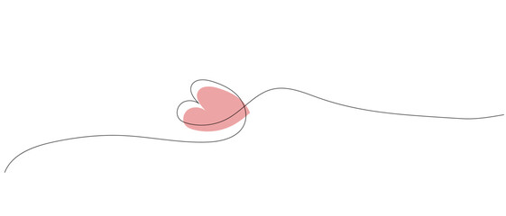 Heart in line art style, One continuous drawing Thin flourish border and romantic symbol of love in simple linear style.Valentine's Day. Can be used for background, postcard, decor, print, invitation