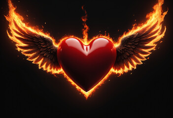Wall Mural - heart on fire burning. generative ai