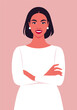 Portrait of a curve Hispanic woman with crossed arms. Office professions. Vector flat illustration