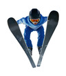© J S - Ski jumper sportsman during skijump, front view of V-style, isolated on white or transparent