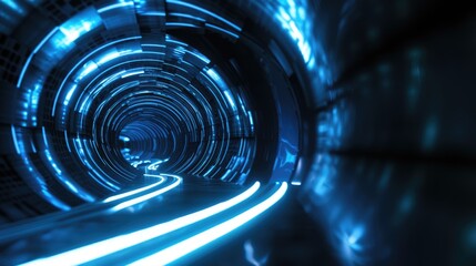 Blue light in the tunnel in futuristic style
