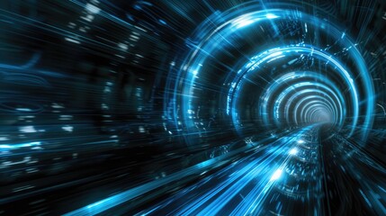 Blue light in the tunnel in futuristic style