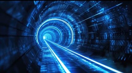 Blue light in the tunnel in futuristic style