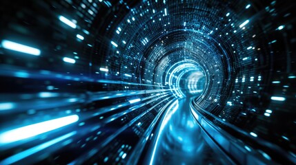 Blue light in the tunnel in futuristic style