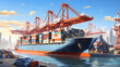 crane loading cargo container import container ship. Neural network AI generated
