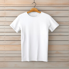 Wall Mural - Blank White T-Shirt Mock-up on wooden hanger