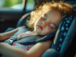 © A Photo Art ~ - Smiling baby and child safely sleeping in car seats during travel.