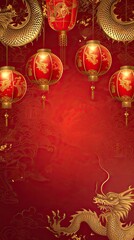 Elements in the new year red lanterns. AI generated illustration