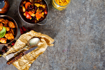 Wall Mural - fried meat with bean and spice