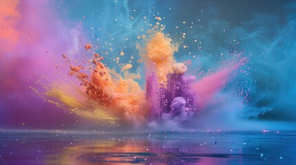 Multi-colored explosion of powder in pastel colors