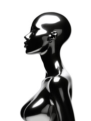 Wall Mural - Futuristic metallic woman mannequin isolated. Shiny gloss chrome metal human sculpture. Y2K music poster