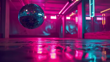 Sticker - A disco ball hangs above the neon dance floor casting sparkling reflections across the room.