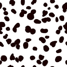 Animal Skin Seamless Pattern, Dalmatian Vector Background, Black Chaotic Spots, With Brush Texture