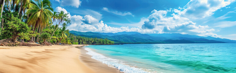 Wall Mural - Panoramic view of beautiful tropical beach on Koh Samui, Thailand