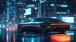 © lin - Streamlined Electric Car Glowing in Urban Twilight