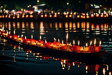 Canvas Print - candles on the river