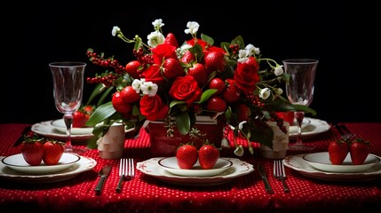 festive table serving at home on valentine's day