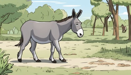 Sticker - A donkey standing on a dirt road