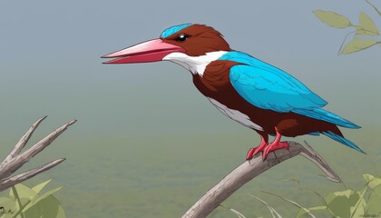 Sticker - A blue, white and brown bird perched on a branch