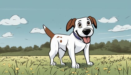 Poster - A white dog with a blue collar and a brown tail