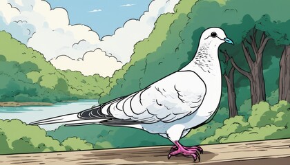 Sticker - A white pigeon standing on a wooden fence