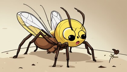 Wall Mural - A cartoon yellow and black bee with a sad face