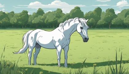 Sticker - A white horse standing in a grassy field