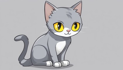 Poster - A gray and white kitten with yellow eyes