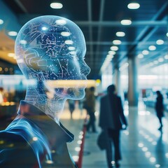 Wall Mural - artificial intelligence in airports, integration, computer, android, mechanical robot
