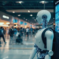 Wall Mural - artificial intelligence in airports, integration, computer, android, mechanical robot