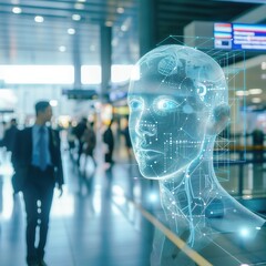 Wall Mural - artificial intelligence in airports, integration, computer, android, mechanical robot