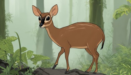 Wall Mural - A deer in a forest with trees in the background