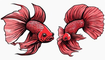 Two red and black fish with long tails