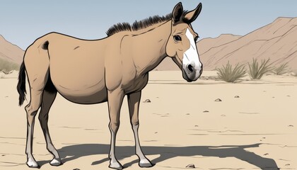 Poster - A brown horse with a white face standing in a desert