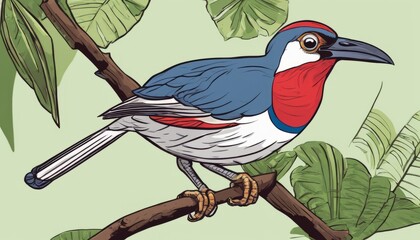 Poster - A blue and red bird perched on a tree branch