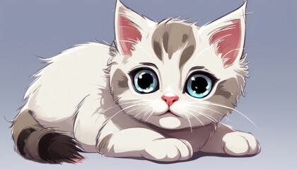 Wall Mural - A white and brown kitten with blue eyes