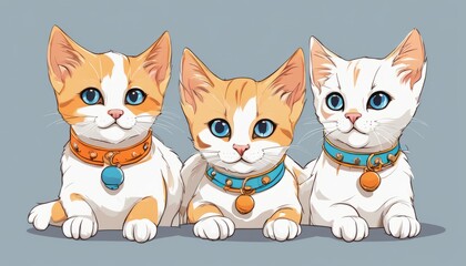 Canvas Print - Three cats with blue eyes and collars