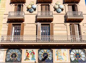 Wall Mural - Facade of the Asian house of Umbrellas on Las Ramblas, Barcelona, Catalonia, Spain, Europe