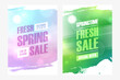Spring Sale. Springtime season commercial backgrounds with spring sun, blurred colors and white brush strokes for business, seasonal shopping promotion and sale advertising. Vector illustration.
