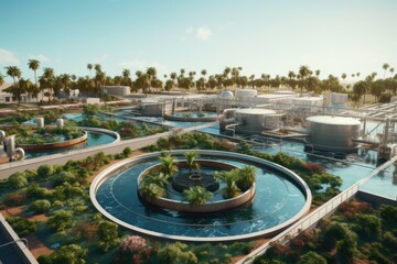 Canvas Print - An artists rendering of a futuristic metropolis featuring innovative architecture and advanced technology., Modern urban waste water treatment plant, AI Generated