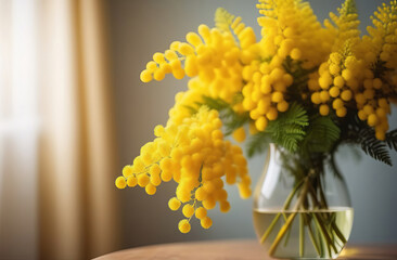 Wall Mural - Yellow mimosa. 8 march day background, mimosa is traditional flowers for international women's day 8 of march.