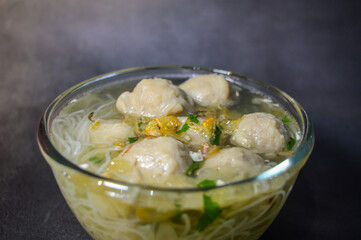 Poster - Indonesian Famous Foodstreet Bakso or Meatballs served with rice noodles.