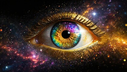 Wall Mural - Eye with universe in the background and galaxy in the iris