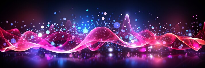 Wall Mural - Wave of bright particles abstract background with sound and music visualization