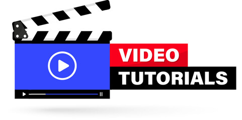 Poster - Video tutorial. Online video tutorial player icon. Media player for webinar training education tutorial. Video editor or film production. Clapperboard with online video player. Vector illustration