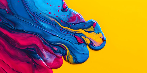 Wall Mural - Liquid paint slowly pouring on a color background