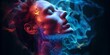 © Irina Ukrainets - Surreal portrait of a person with vivid neon lights and smoke. artistic and futuristic concept. ideal for creative projects. AI